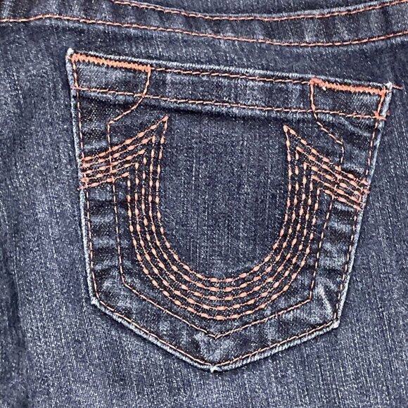 TRUE RELIGION SKINNY Jeans Womens 27 Dark Wash Blue Low Rise Embroidered Pockets - Picture 4 of 13
